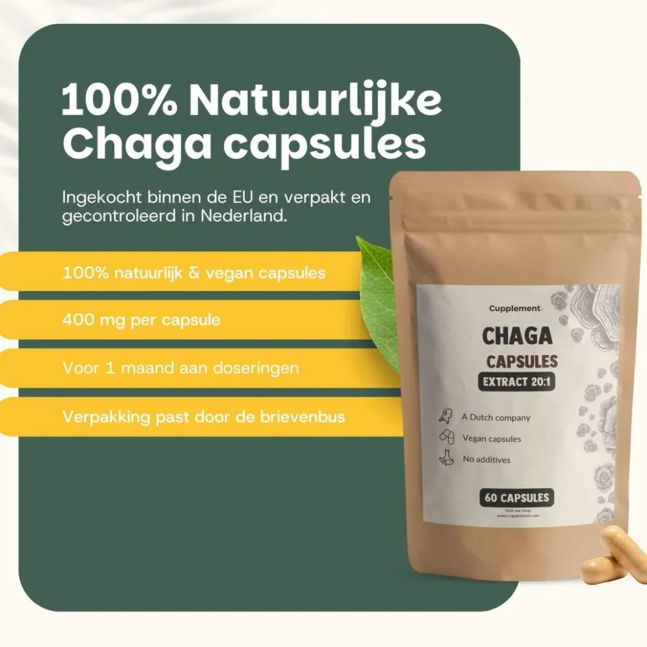 Cupplement 20% korting | Chaga Extract Capsules 400mg< Natuurlijke Supplementen