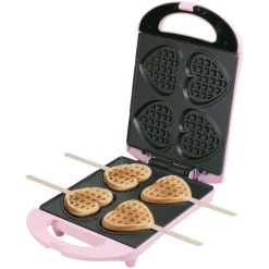 Bestron Wafelijzer Hartvormige Wafels Roze< Snackapparaten