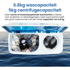 Brock xl camping wasmachine met dubbele trommel 6,8kg was en 5,0kg centrifuge capaciteit< Wasdrogen