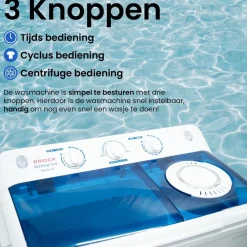 Brock xl camping wasmachine met dubbele trommel 6,8kg was en 5,0kg centrifuge capaciteit< Wasdrogen
