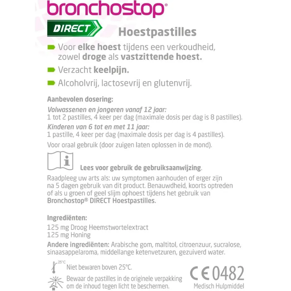 Bronchostop Direct Hoestpastilles met Honing< Luchtwegen