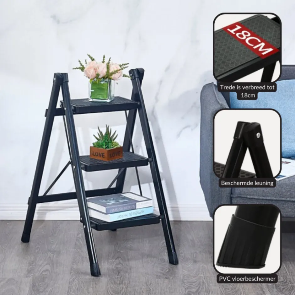Keukentrapje Vouwladder 3 Staps Keukenopstapje Opvouwbare ladderkruk|Buxibo Clearance