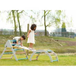 Buxibo XXL Klimrek Opvouwbare Driehoek Klimboog Helling met Glijbaan Montessori< Speeltoestellen|Houten Klimrekken