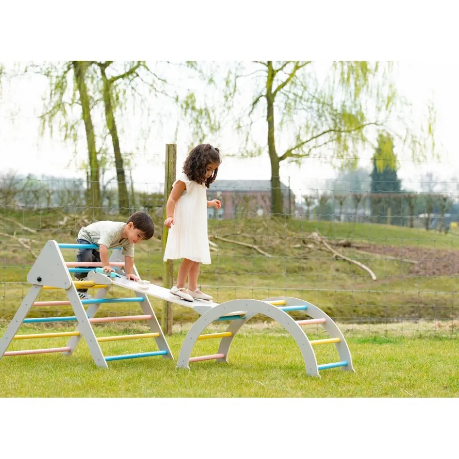 Buxibo XXL Klimrek Opvouwbare Driehoek Klimboog Helling met Glijbaan Montessori< Speeltoestellen|Houten Klimrekken