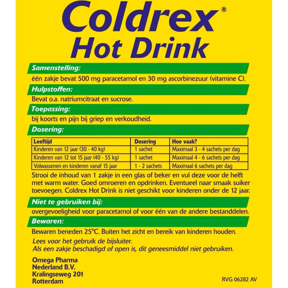 Coldrex Hot Drink 500mg Poeder voor Drank|Hot Coldrex Outlet