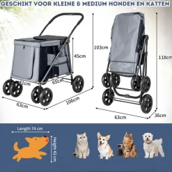 Trendmix Costway opvouwbare xl hondenbuggy met ademend gaas en opbergvakken< Honden