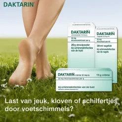 Daktarin Miconazolnitraat 20mg/g Crème bij Schimmelinfecties< Voetschimmel|Huidbehandeling
