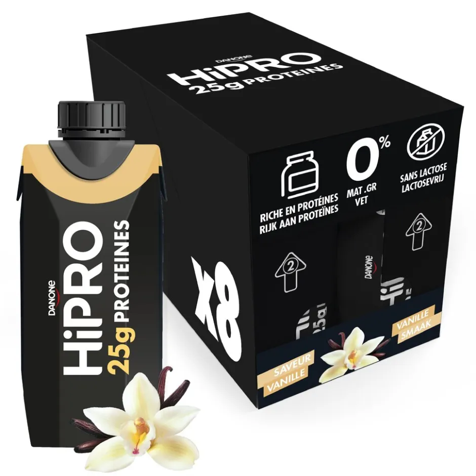 DANONE HiPRO Vanille Proteïneshake Voordeelverpakking 8 x 330ml< Sportdrank