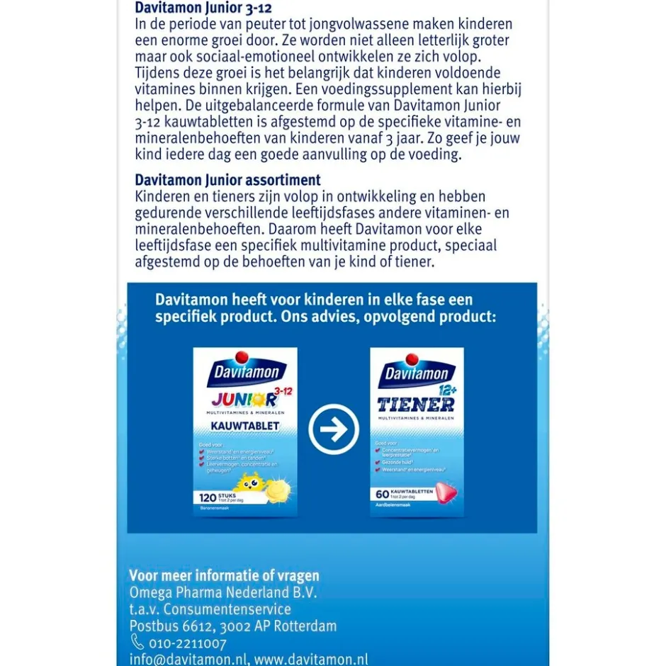 Junior 3-12 Banaan Kauwtabletten|Davitamon Best
