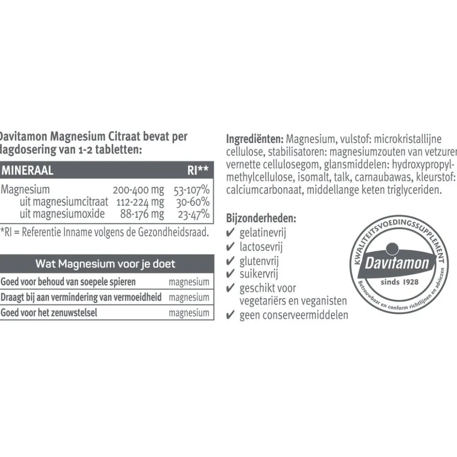 Magnesiumcitraat + Magnesiumoxide Tabletten|Davitamon Best