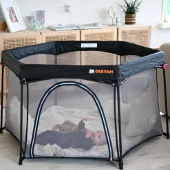 Mooiys Deryan Draagbare Kinderbox Zwart Vaste matrasbodem Reisbox campingbedje< Campingbedjes