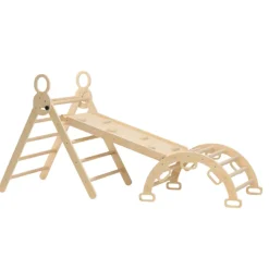 Deryan Luxe Opvouwbare Driehoek met Klimboog en Helling Montessori Meubels< Houten Klimrekken