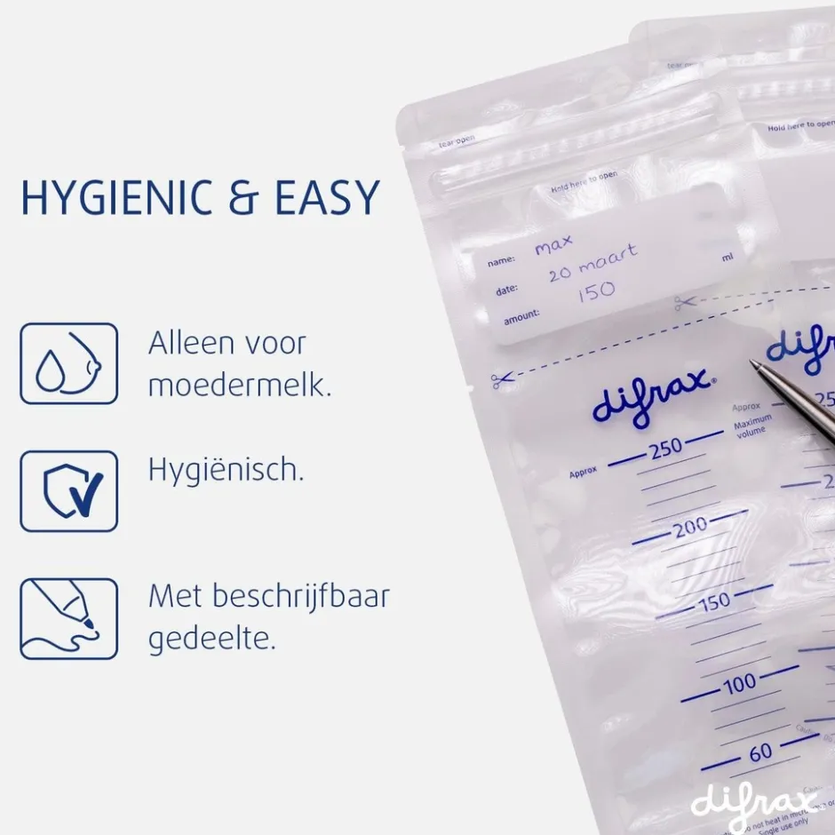 Difrax Moedermelk bewaarzakjes - 80 stuks< Borstvoedingsaccessoires