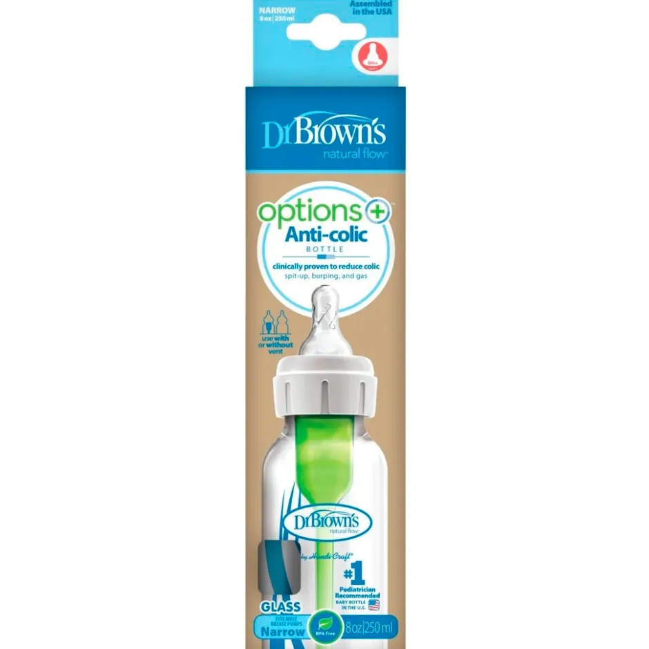 Dr. Brown's 0+M Options+ Anti-Colic Glazen Fles< Babyflesjes