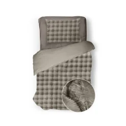 Eleganzzz Dekbedovertrek Shiny Bubble Pom Pom Flanel Fleece - beige 140x200/220cm| Outlet