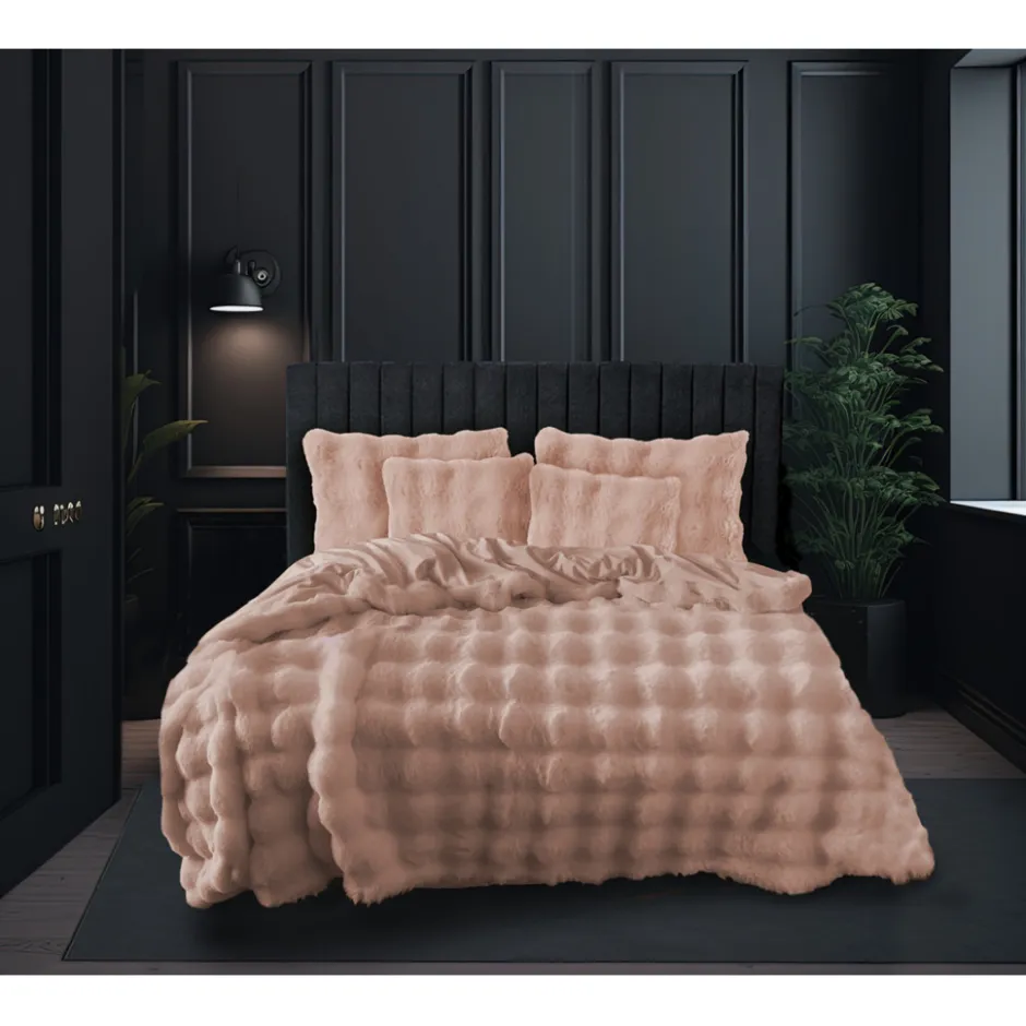 Eleganzzz Dekbedovertrek Bubble Pom Pom Rabbit Fur - pink 240x200/220cm| Discount