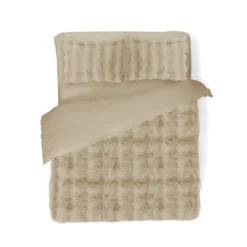 Eleganzzz Dekbedovertrek Bubble Pom Pom Rabbit Fur - sand 240x200/220cm< Slapen