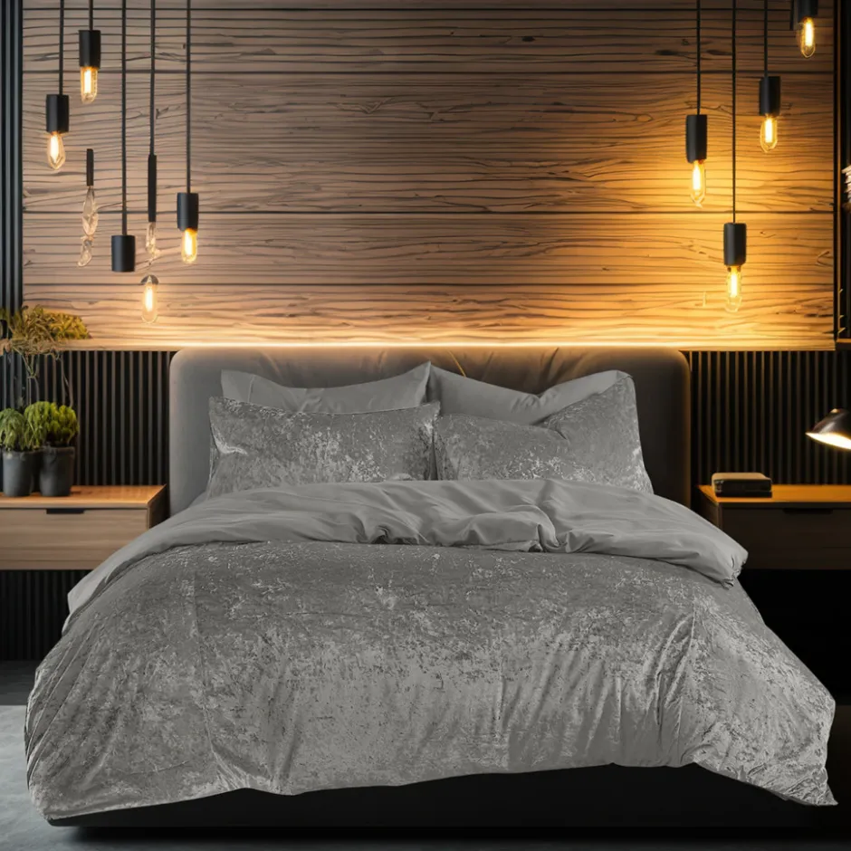Eleganzzz Dekbedovertrek Crushed Velvet - dark grey 200x200/220cm< Slapen