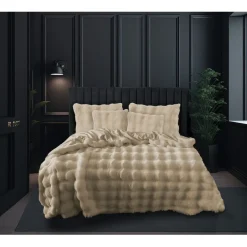 Eleganzzz Dekbedovertrek Bubble Pom Pom Rabbit Fur - sand 140x200/220cm| Sale