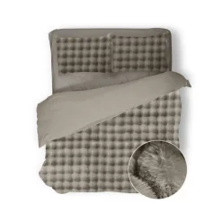 Eleganzzz Dekbedovertrek Shiny Bubble Pom Pom Flanel Fleece - beige 200x200/220cm< Slapen