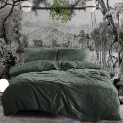 Eleganzzz Dekbedovertrek Teddy Pluche - bottle green 140x200/220cm< Slapen