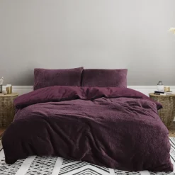 Eleganzzz Dekbedovertrek Teddy Pluche - bordeaux 140x200/220cm< Slapen
