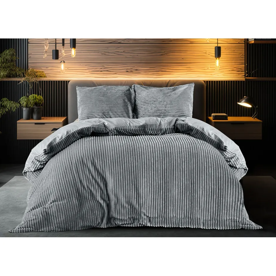 Eleganzzz Dekbedovertrek Teddy Rib Fleece - dark grey 140x200/220cm< Slapen