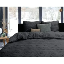 Eleganzzz Dekbedovertrek Jacquard Teddy Pluche - dark grey 200x200/220cm| Discount