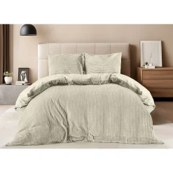 Eleganzzz Dekbedovertrek Teddy Rib Fleece - beige 140x200/220cm< Slapen