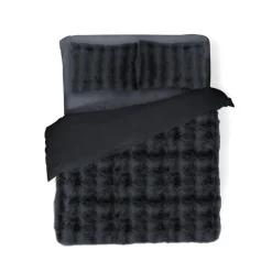 Eleganzzz Dekbedovertrek Bubble Pom Pom Rabbit Fur - dark grey 200x200/220cm< Slapen
