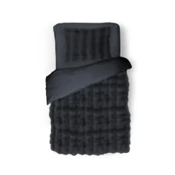 Eleganzzz Dekbedovertrek Bubble Pom Pom Rabbit Fur - dark grey 140x200/220cm| New