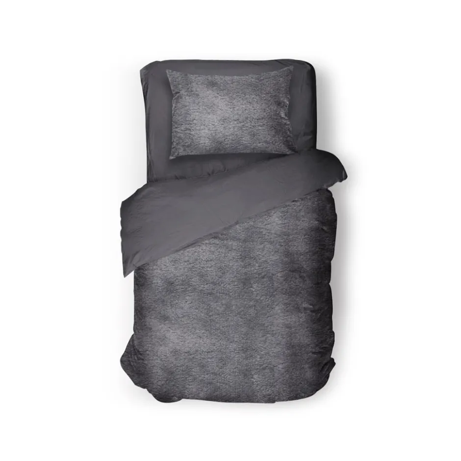 Eleganzzz Dekbedovertrek Flanel Fleece - dark grey 140x200/220cm< Slapen