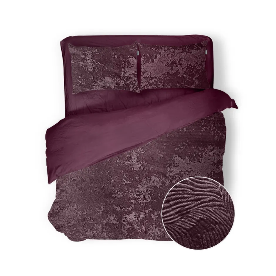 Eleganzzz Dekbedovertrek 3D Embossed Velvet Wave - bordeaux 200x200/220cm| Sale
