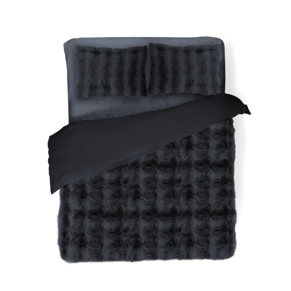 Eleganzzz Dekbedovertrek Bubble Pom Pom Rabbit Fur - dark grey 240x200/220cm| Clearance