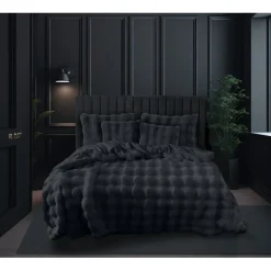 Eleganzzz Dekbedovertrek Bubble Pom Pom Rabbit Fur - dark grey 240x200/220cm| Clearance