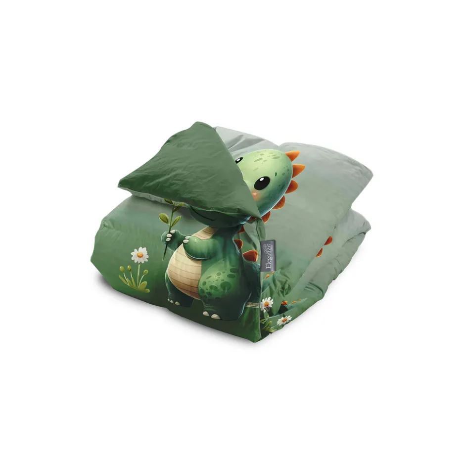 Eleganzzz Kinder Dekbedovertrek Micropercal Sleeposaurus - green 140x220/240cm< Slapen