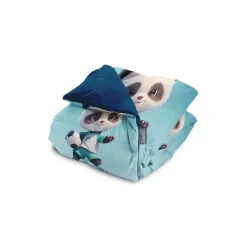 Eleganzzz Kinder Dekbedovertrek Micropercal Panda Power - blue 140x220/240cm| Best