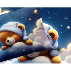Eleganzzz Kinder Dekbedovertrek Micropercal Snuggle Bear - blue 140x220/240cm| Hot