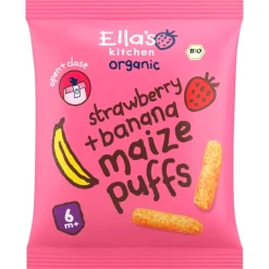 Ella's Kitchen 6+M Strawberry + Banana Maize Puffs< Babytussendoortjes