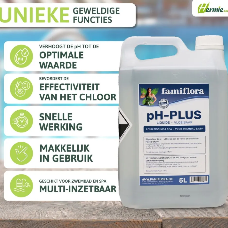 Famiflora pH-plus vloeibaar 10L om pH waarde te verhogen< Zwembaden En Accessoires