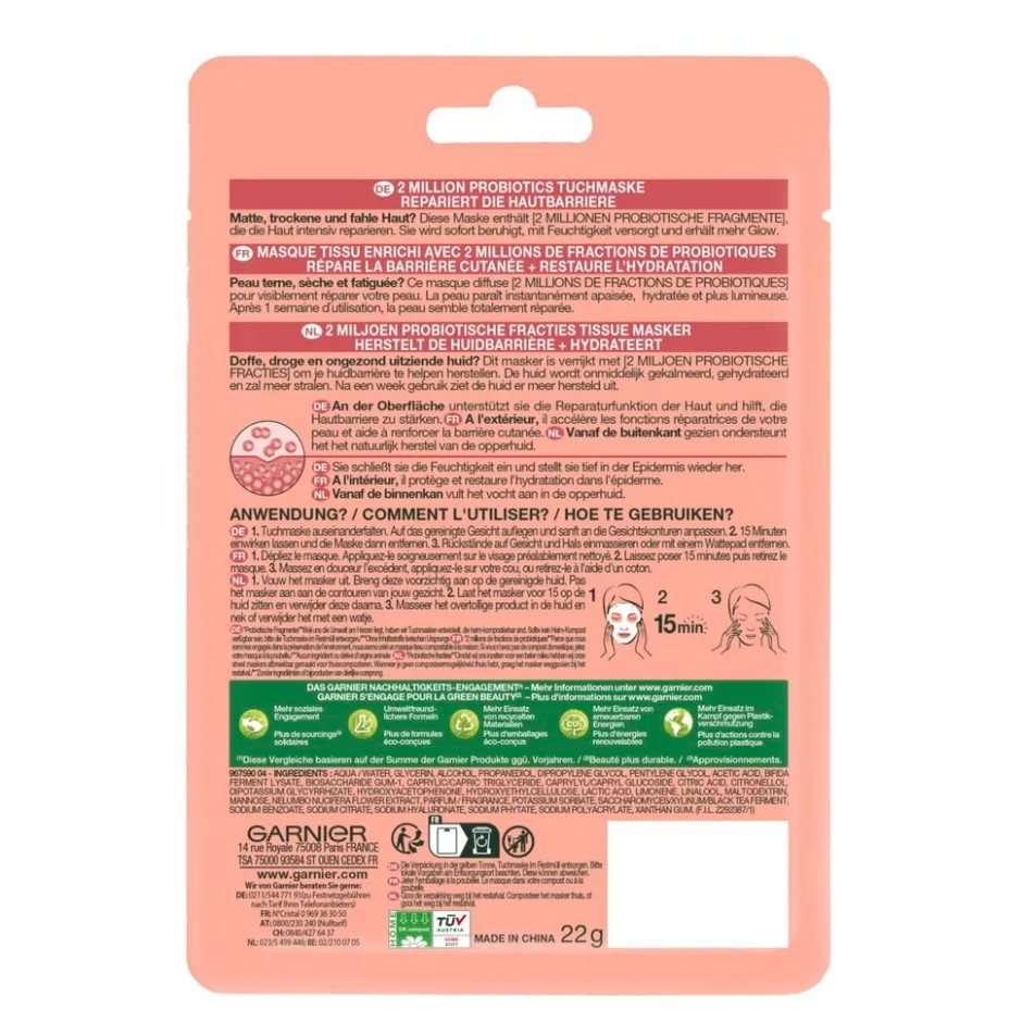 Garnier SkinActive 2 Millions Probiotics Tissuemasker|Garnier Skin Naturals New