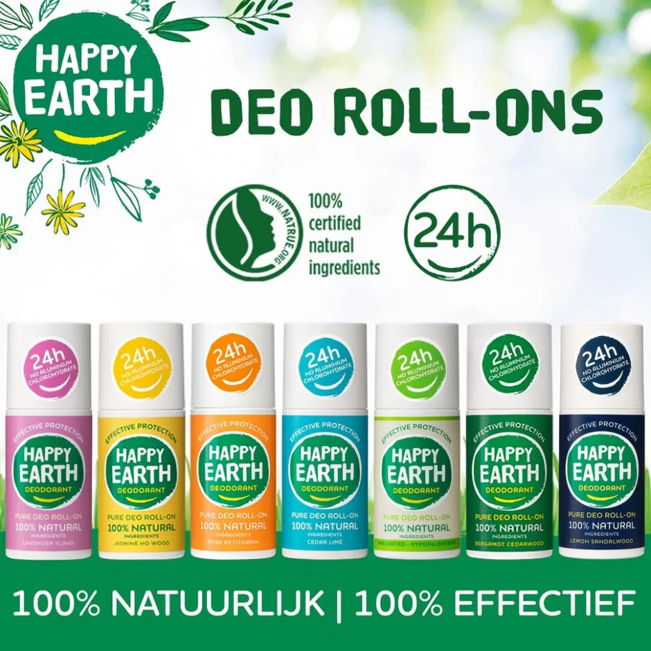 Happy Earth Rose Petitgrain Deodorant Roller< Deoroller