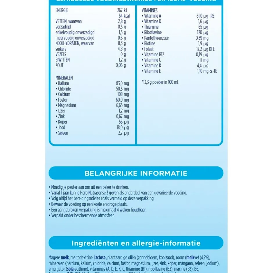 Hero 12+M Nutrasense Classic 3 Opvolgmelk< Flesvoeding