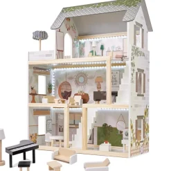 Ikonka Luxe Boho Stijl XL Houten Poppenhuis met Meubels Met LED verlichting< Houten Poppenhuizen En Tafels