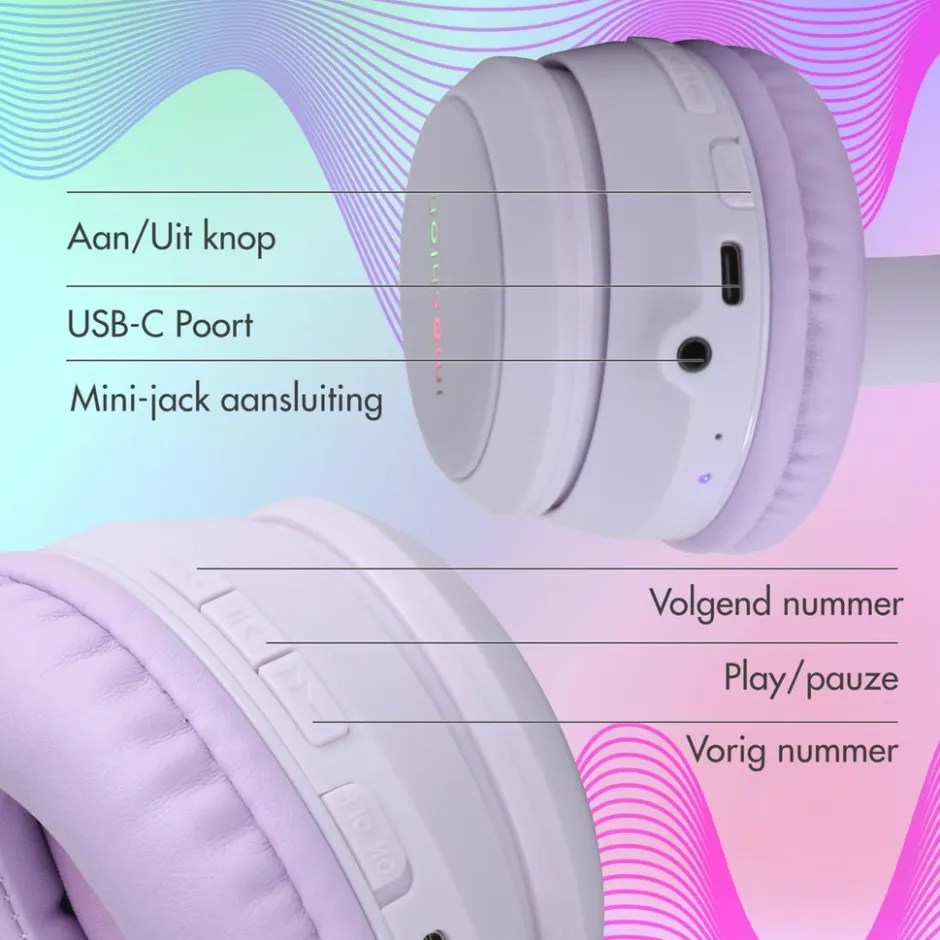Imoshion Draadloze Bluetooth Kinder Koptelefoon met LED Verlichting< Koptelefoons