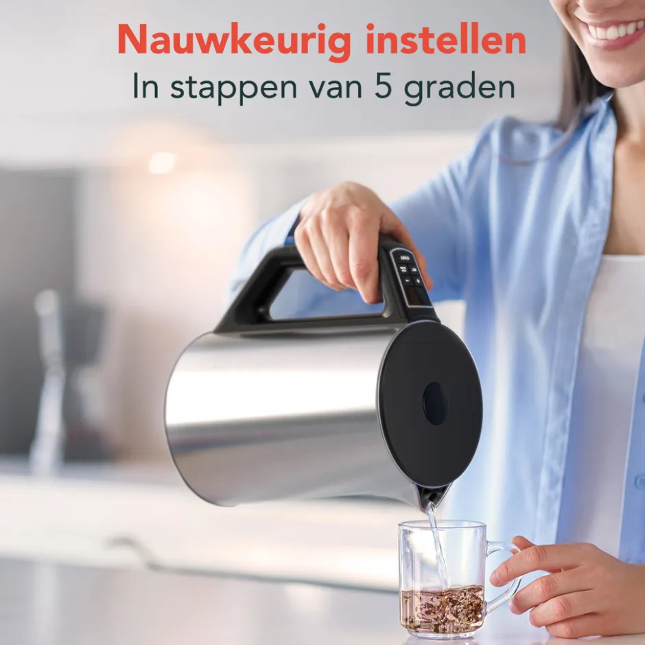 KitchenBrothers Dubbelwandige Waterkoker met Temperatuurregeling< Waterkokers