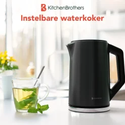 KitchenBrothers Dubbelwandige Waterkoker met Temperatuurregeling< Waterkokers