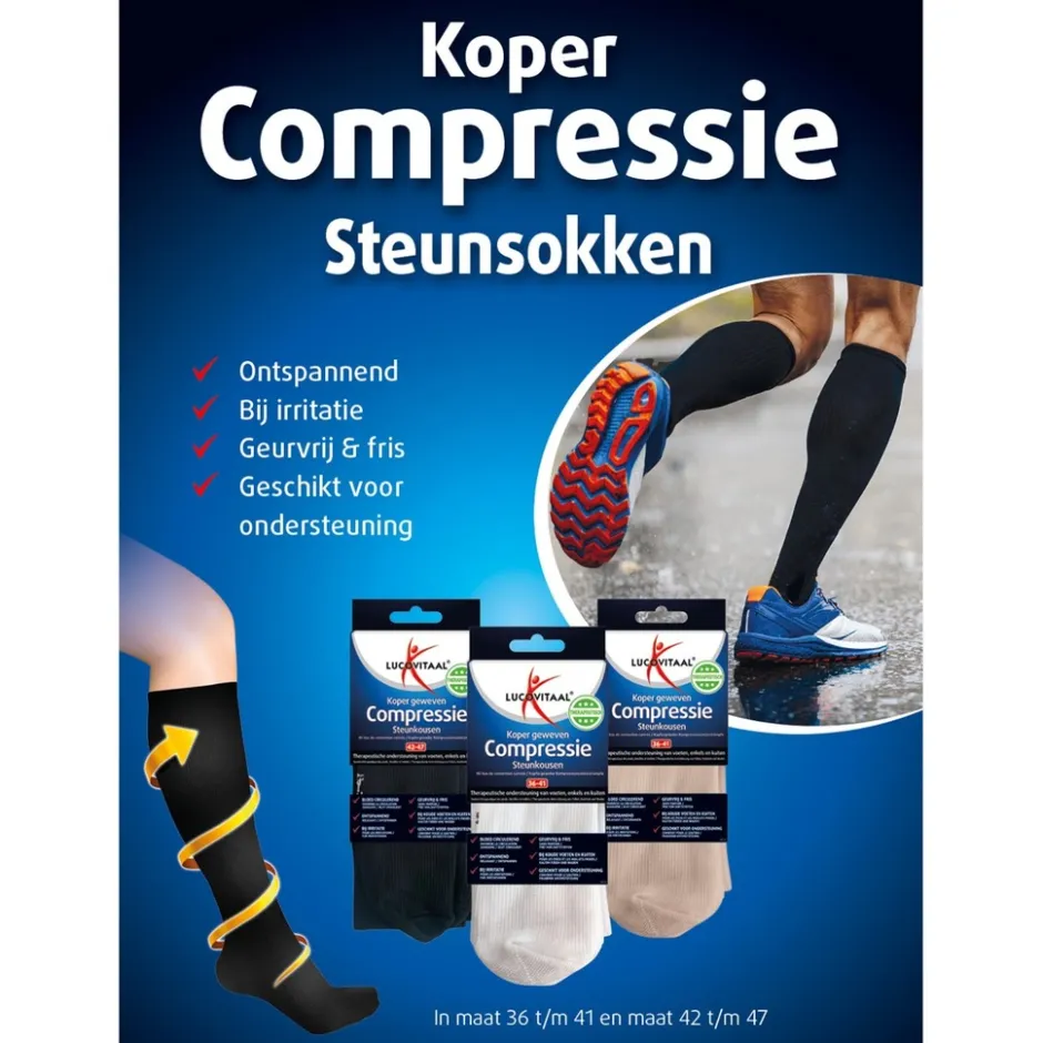 Koper Geweven Compressie Steun Kousen|Lucovitaal