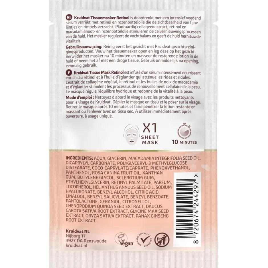 Kruidvat Cell Renewal Retinol & Rosehip Seed Oil Sheet Mask< Gezichtsmaskers