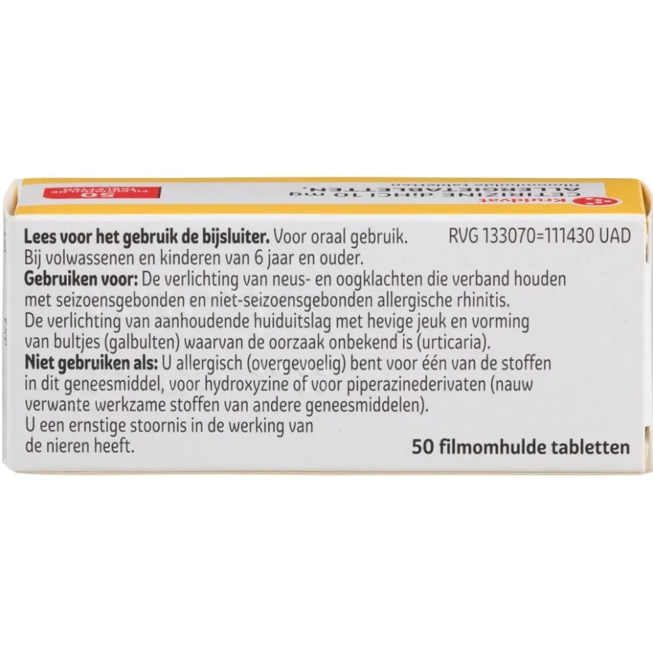 Kruidvat Cetirizine 10mg Allergietabletten< Allergische Reacties